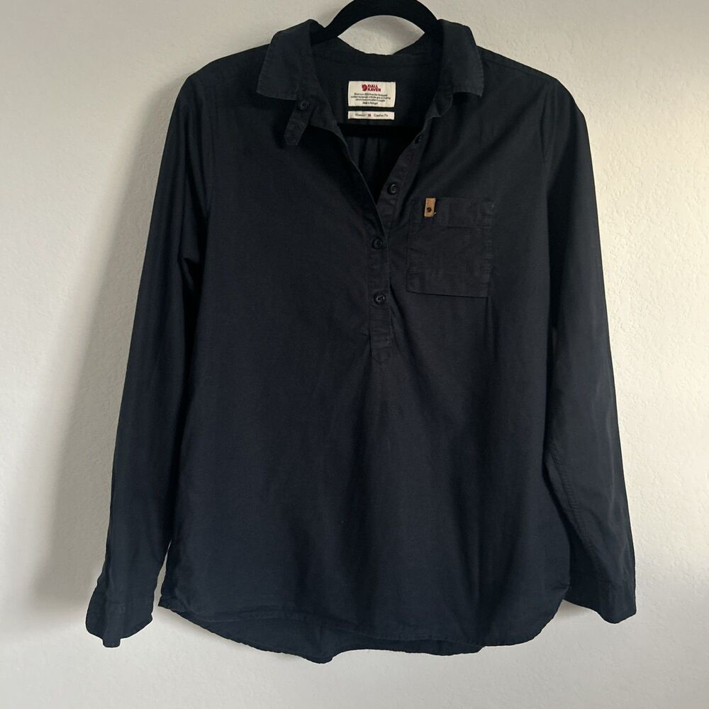 FjallRaven Kiruna Lite Shirt Navy Black Long Sleeve Popover Comfort Fit Top Sz M